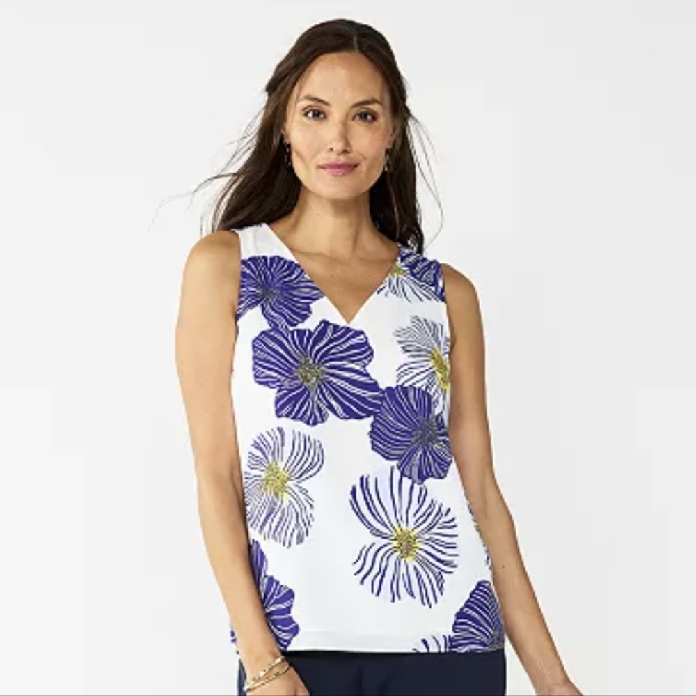 NWT Large size Nine West Essential Tank Top sleeveless blouse floral print